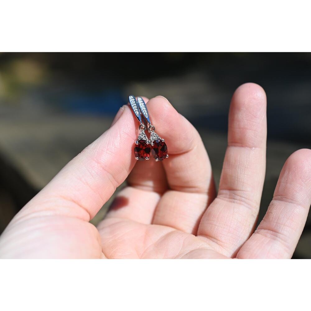 Sterling Silver Garnet Earrings White Topaz Accents January Birthstone